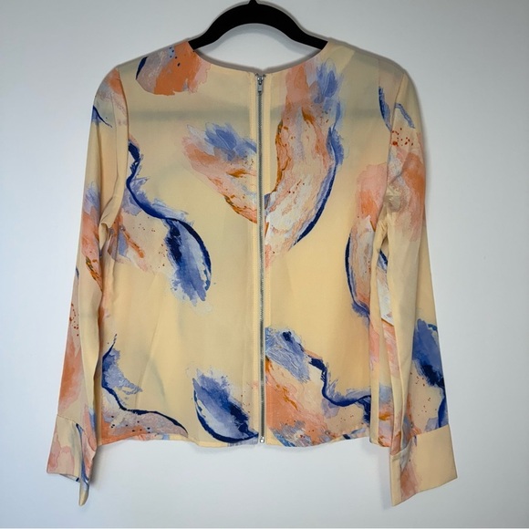 Bar III Blue and Orange Fitted Long Sleeve Blouse with Zip Closure Size M - Picture 2 of 7